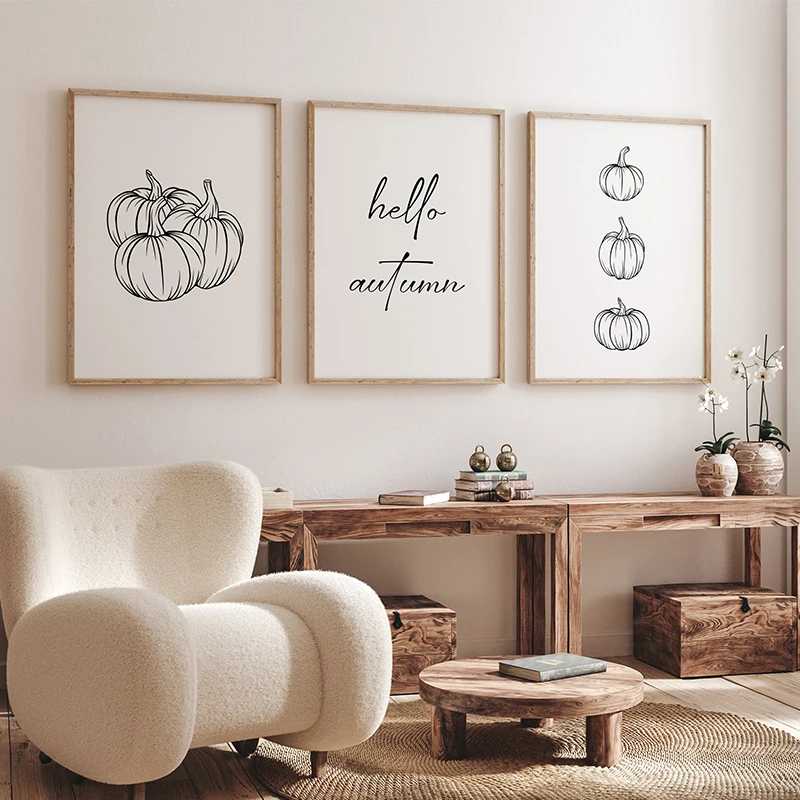 Photography Black And White - Set of 3 Pumpkin Minimalism Black